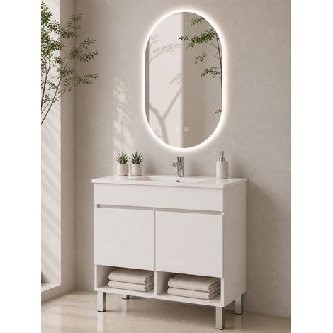 Mobile bagno con piedini con lavabo extrapiano ORIGENBATH NEBARI senza specchio 60x35 cm bianco nordico (1/3)