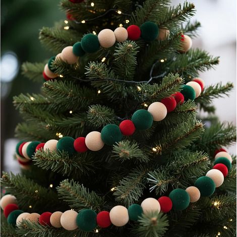 Guirlande de boules en feutre rouge vin, décoration de Noël suspendue, ornements pompons pour sapin, fête, maison et Nouvel An (1/5)