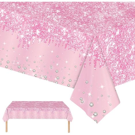 Tischdecke Rosa Glitzer 137x274 cm für Babyparty, Hochzeit, Geburtstag, Party, 2 Stück