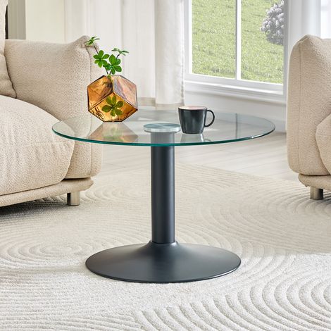 Table basse ronde en verre trempé 70 cm – table d'appoint moderne avec piètement métallique stable, couleur or / noir / argent pour salon (1/5)