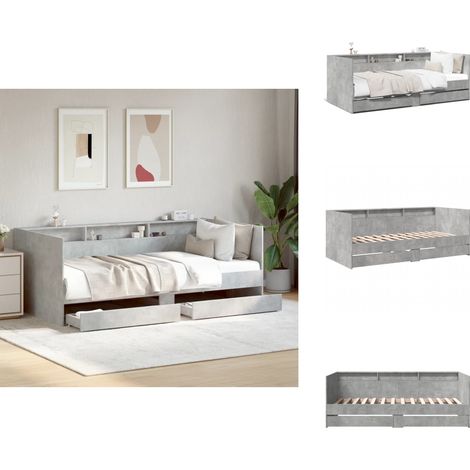 Lit de jour avec tiroirs sans matelas gris béton 90x190 cm - Lit Deux Places - Canapé Convertible - Meuble Multifonction - Rangement Tiroir - Lit Invité (1/5)
