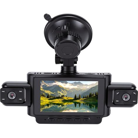 Caméra de Tableau de Bord à 4 Canaux, Caméra DVR de Voiture Avant Arrière Gauche Droite 1080P FHD avec Objectif Grand Angle de 170 Degrés, écran de 3 Pouces, Nocturne, (1/5)