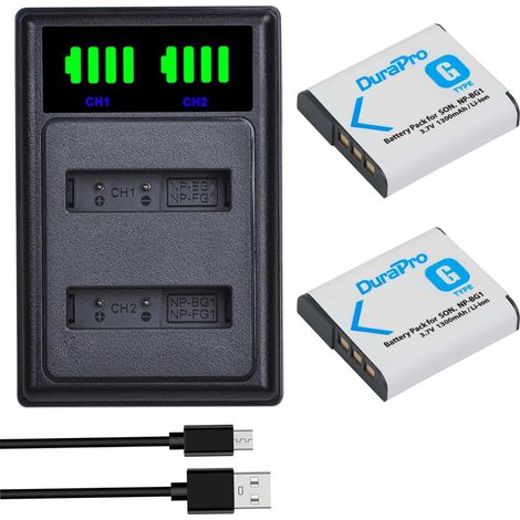Lot de 2 Batteries NP-BG1 NP-FG1 - Chargerur Double USB Type C - Li-ion 1300mAh - Pour Sony Cyber-shot DSC-H W HX (1/5)