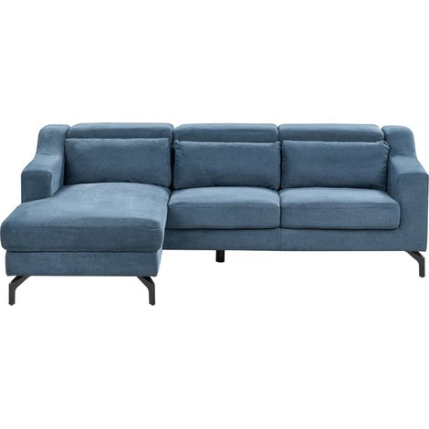 Divano Angolare Sinistro in tessuto di ciniglia Blu Navy con Poggiatesta Regolabile Glosli