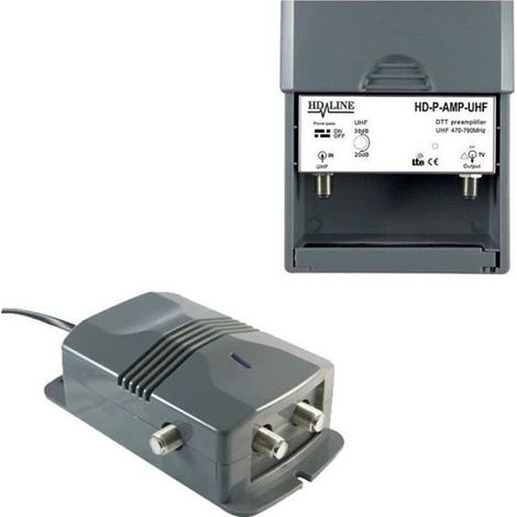 Kit préamplificateur TV - HD LINE - Préampli mât 20-38dB - Alimentation 12V - 2 sorties (1/2)