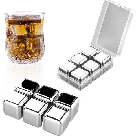 6 glaçons réutilisables - Ustensiles de cuisine - Glaçons - Morceaux de glace - Rafraîchissent rapidement les boissons - Acier inoxydable - Argent (1/5)
