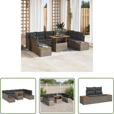 Gartentisch - Garten Essgruppe mit Kissen 10 pcs Grau und Braun (1/5)