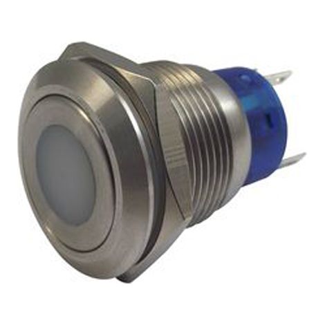 Bouton-poussoir, Momentané lumineux, LED Vert, Unipolaire à deux directions (1RT), 5 A, Argent, Montage panneau 24V ( Prix pour 1 )