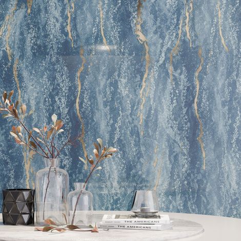 Panneau mural – Bleu Or – Effet Marbre – 250x120x0.3CM