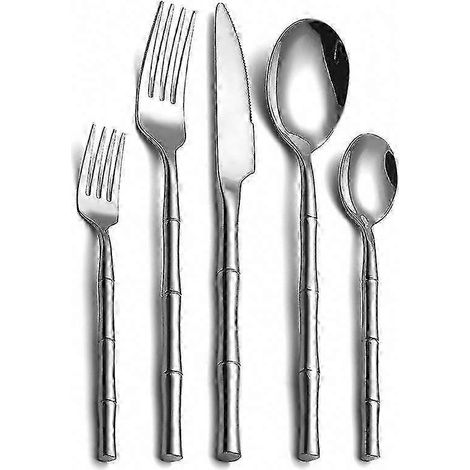 Kreatives, zylindrisches Besteckset aus Edelstahl 304 mit Bambusgriff, 5-teilig, dickes Besteck, kompatibel mit Küchensilber.