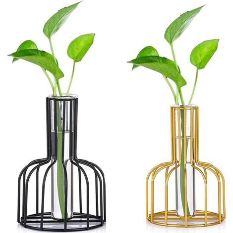 Cadre en métal, vase doré, vase en forme de tube à essai pour plantes hydroponiques, vase à bourgeons pour la décoration de la maison, de la cuisine ou du bureau. (1/5)