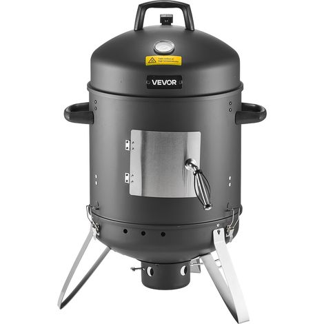 Fumoir Barbecue à Charbon Vertical 406 mm avec 2 Grilles en Fer Chromé et Thermomètre Intégré pour Terrasse et Jardin (1/5)