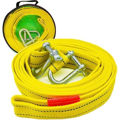 Sangle de remorquage robuste avec deux crochets de sécurité en D pour treuil, capacité de 5 tonnes, longueur de 5 m-Crezuo (1/4)