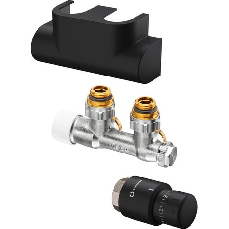 OVENTROP-Kit avec Multiblock T équerre/Uni SH - pour raccordement radiateur G1/2, FF noir, 1184484