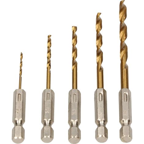 KOTARBAU Jeu de 5 forets HSS 1,5-4,8 mm avec tige hexagonale 1/4 pour métal, bois, plastique pour perceuse-visseuse sans fil (1/5)