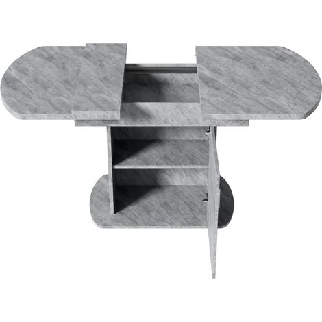 Tavolo da pranzo ovale allungabile con contenitore, 130 x 70 x 75 cm, grigio effetto cemento (1/5)