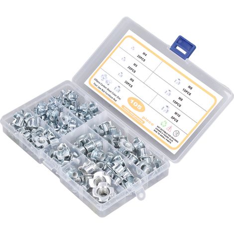 Packung mit 105 T-Muttern M4-M10, verzinkter Stahl, Sortiment für Heimwerker und Wartungsarbeiten (1/5)