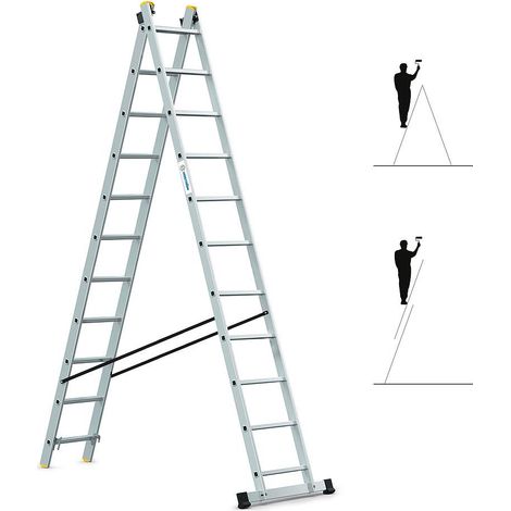 Echelle transformable 2 plans StablePro 2x11 marches aluminium extensible coulissante, 3 positions, hauteur travail max 5,78m, garantie 5 ans, Hostrom