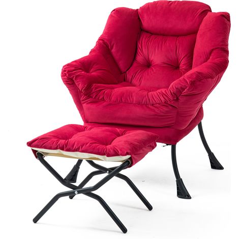 Fauteuil relax confortable avec repose-pieds pliable et poche latérale, style simple pour chambre, salon, balcon (1/5)
