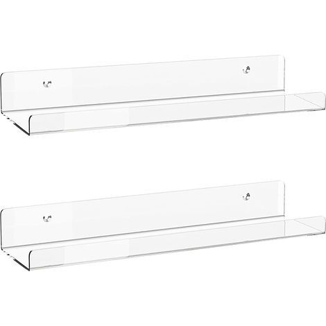 Juego de 2 estantes flotantes de pared de acrílico transparente 40x10x6cm – Instalación fácil – Para dormitorio, baño, oficina (1/5)