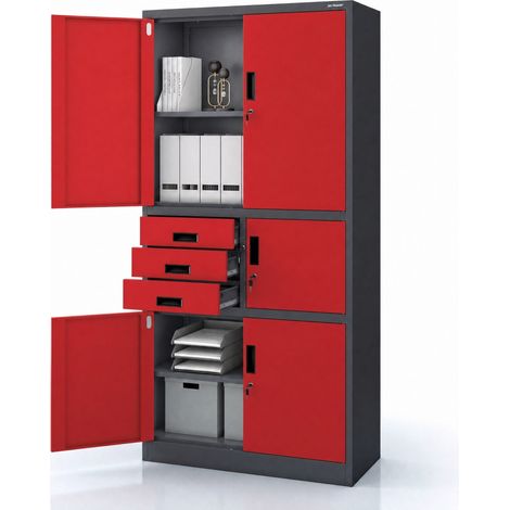 Metall-Büroschrank mit Safe, Anthrazit-Rot, 900x1850x400 mm: FILIP II
