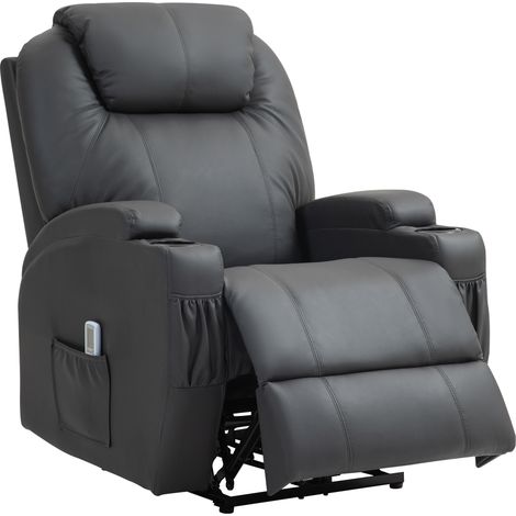 Fauteuil de massage électrique réglable, 8 points de vibration, porte-gobelet, similicuir gris foncé (1/5)
