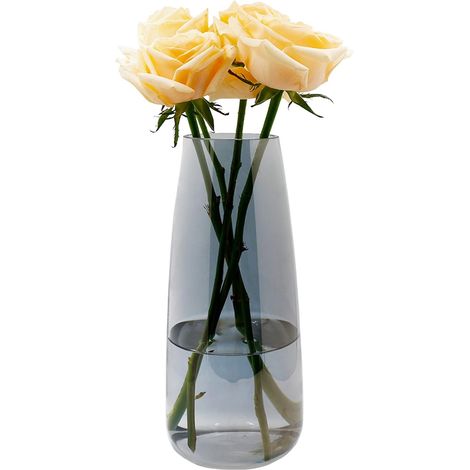 Vase en Verre Transparent Moderne pour Fleurs, 22 CM Haut, Décoration de Table, pour Herbe de la Pampa, Tulipes, Orchidées, Roses (Gris Fumé)