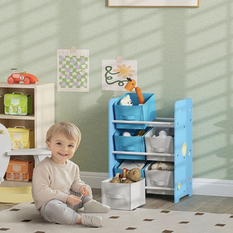 Étagère Enfants Boîtes Tissé Article Enfant +3 ans Tissu Bleu 43x30x60cm