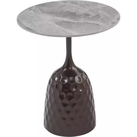 Table basse moderne originale gris finition marbre et bronze antique INANO