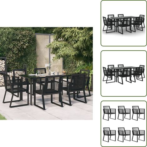 The Living Store Set da Pranzo da Giardino 7 pz Nero in Rattan PVC - Tavolo da pranzo esterno