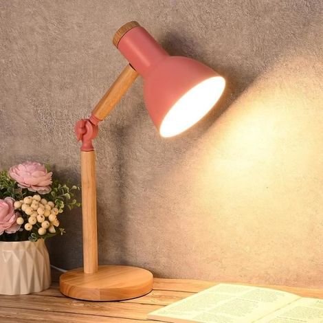 Lampe de Table - Vintage - Bois - LED - E27 - Rose (1/4)