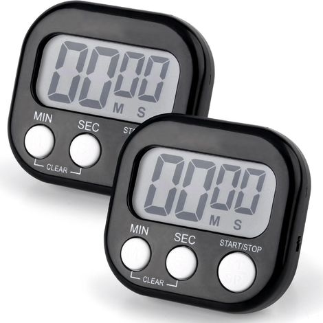 Minuteur de Cuisine Numérique, Minuteur de Cuisine Magnetique Chronomètre Magnétique avec Alarme Grand écran LCD pour Cuisiner Jouer Cuisiner Faire de l'exercice (Noir×2) (1/5)