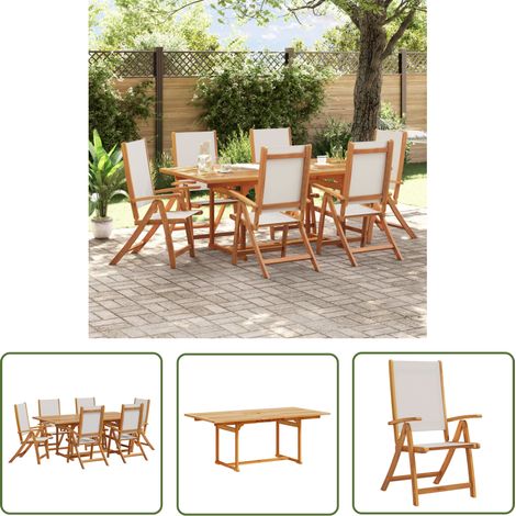 The Living Store Ensemble à Manger de jardin 7pcs bois d'acacia solide textilène - Table De Jardin - Salon De Jardin - Mobilier De Jardin - Acacia Massif - Chaise Pliante (1/5)