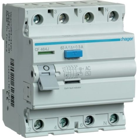 Cf464j Hager - Interrupteur Différentiel 4p 63a 300ma - Type Ac - Auxiliarisable - Entrée Haute / Sortie Basse