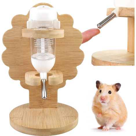 Hamster and Guinea Pig Drinking Bottle 80ml Hanging Water Bottle with Adjustable Wooden Stand Drinking Bowl for Small Animals (1/5)