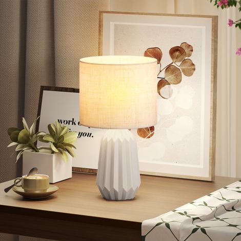 Lampe de table / de chevet abat‑jour lin interrupteur à bascule, 22 x 22 x 39 cm beige (1/5)