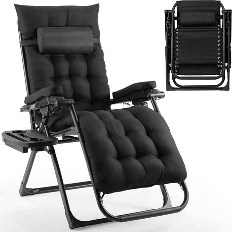 Garten Loungesessel klappbar Outdoor Sessel belastbar 160kg abnehmbare Sitzpolster verstellbare Rückenlehne (Schwarz) (1/5)