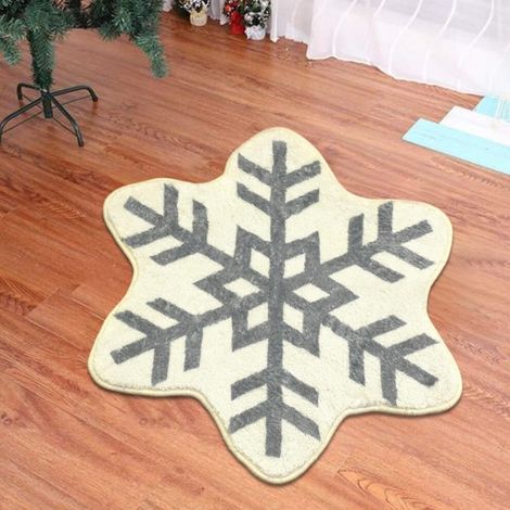 Tapis de Noël mignon 80 x 80 cm, paillasson doux en flanelle avec motif bonhomme de neige et flocons de neige – Compatible avec les décorations de Noël