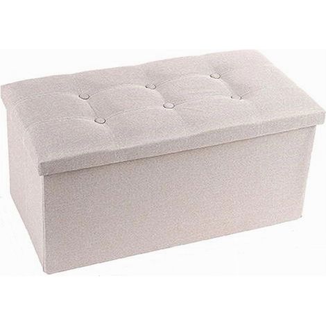 TRADE SHOP - Pouff Puff Pouf Contenitore Imbottito Portaoggetti Seduta Beige 76x38x35cm 79425 -