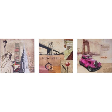 Cuadro de lienzo T376, cuadro de pared bastidor de impresión de arte, 3 partes 150x50cm, Nueva York