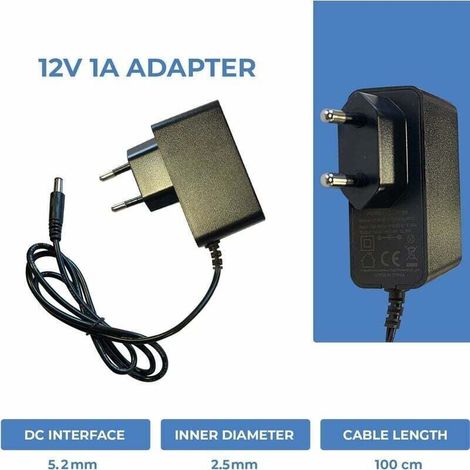 Adaptateur alimentation universelle 12V 1AAC 100240V 50/60HzLongueur câble 100cmPrise jack 5.5mm x 2.1mmCompatible Box TV, LED, routeur DC 1 A (1/3)