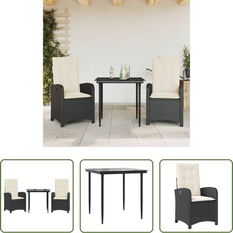 vidaXL Gartenessgruppe - 3-tlg. Garten-Essgruppe mit Kissen Schwarz Poly Rattan (1/5)