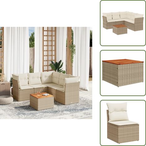 6-tlg. Garten-Sofagarnitur mit Kissen Beige Poly Rattan - Gartenmöbel Set - PE-Rattan Möbel - Outdoor Sofa - Lounge Set - Esstisch (1/5)