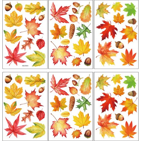 6 autocollants pour fenêtre en forme de feuille d'érable d'automne - Autocollants antistatiques - Décorations de Thanksgiving (1/4)