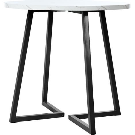Table à manger ronde (1 pièce), table de cuisine, piètement métallique unique, table à manger au motif marbre moderne, adaptée à la salle à manger et au salon, blanc/noir (1/5)