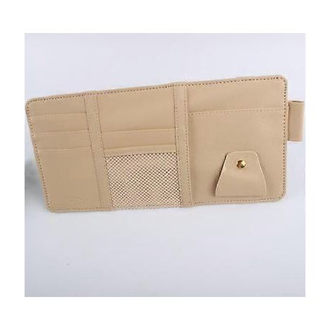 CHIZIYO Sac de rangement multifonction en PU pour pare-soleil de voiture, porte-lunettes, porte-documents, porte-téléphone portable (beige)