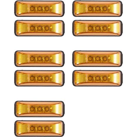 Lot de 10 feux de gabarit latéraux à LED ambre 24 V 3,9 pouces (9,9 cm) pour camions et remorques, étanches. (1/5)