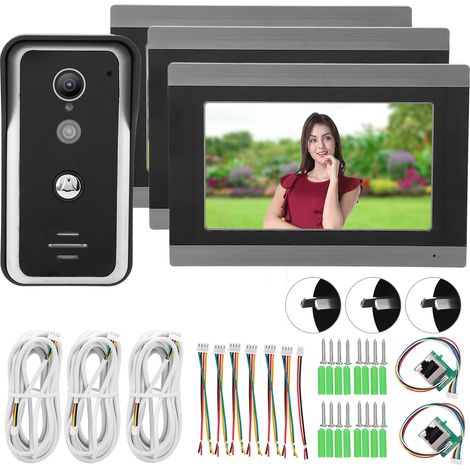 Sonnette vidéo filaire WiFi avec 3 écrans 7 pouces, moniteur, vision nocturne, compatible TUYA, AC100-240V prise AU (1/5)