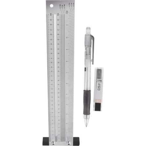 Regla de marcado en forma de T de alta precisión, regla de trazado de acero inoxidable para carpintería, herramienta de medición de calibre de línea de carpintero, con portaminas (12 pulgadas) (1/4)
