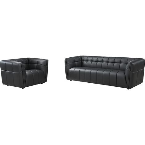 Canapé 3 places et fauteuil en cuir noir DUGORI (1/5)